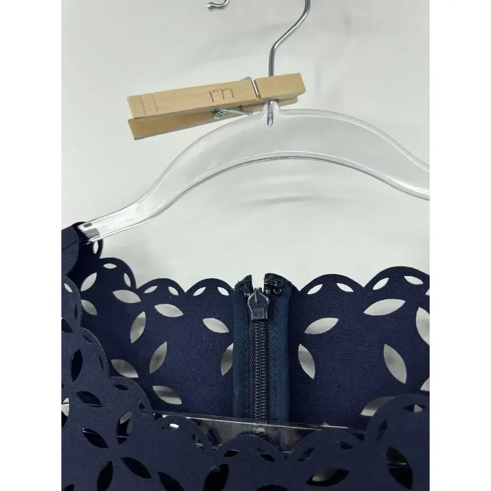 J. Crew Womens Blue Sleeveless Shift Dress Size 2 Cocktail Eyelet Cut Out Floral